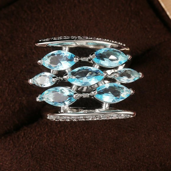 FINAL SALE BEAUTIFUL Aquamarine .925 Sterling Silver Ring - Picture 4 of 5